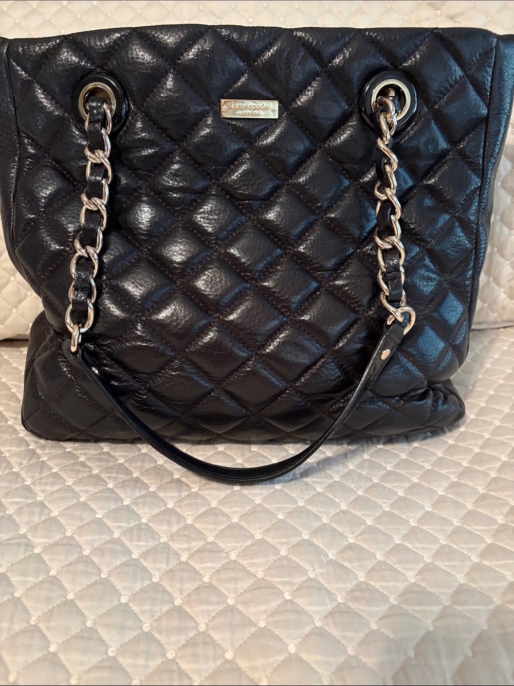 Elegant Kate Spade Boutique Quilted Black Leather Chain-Handle Shoulder Bag